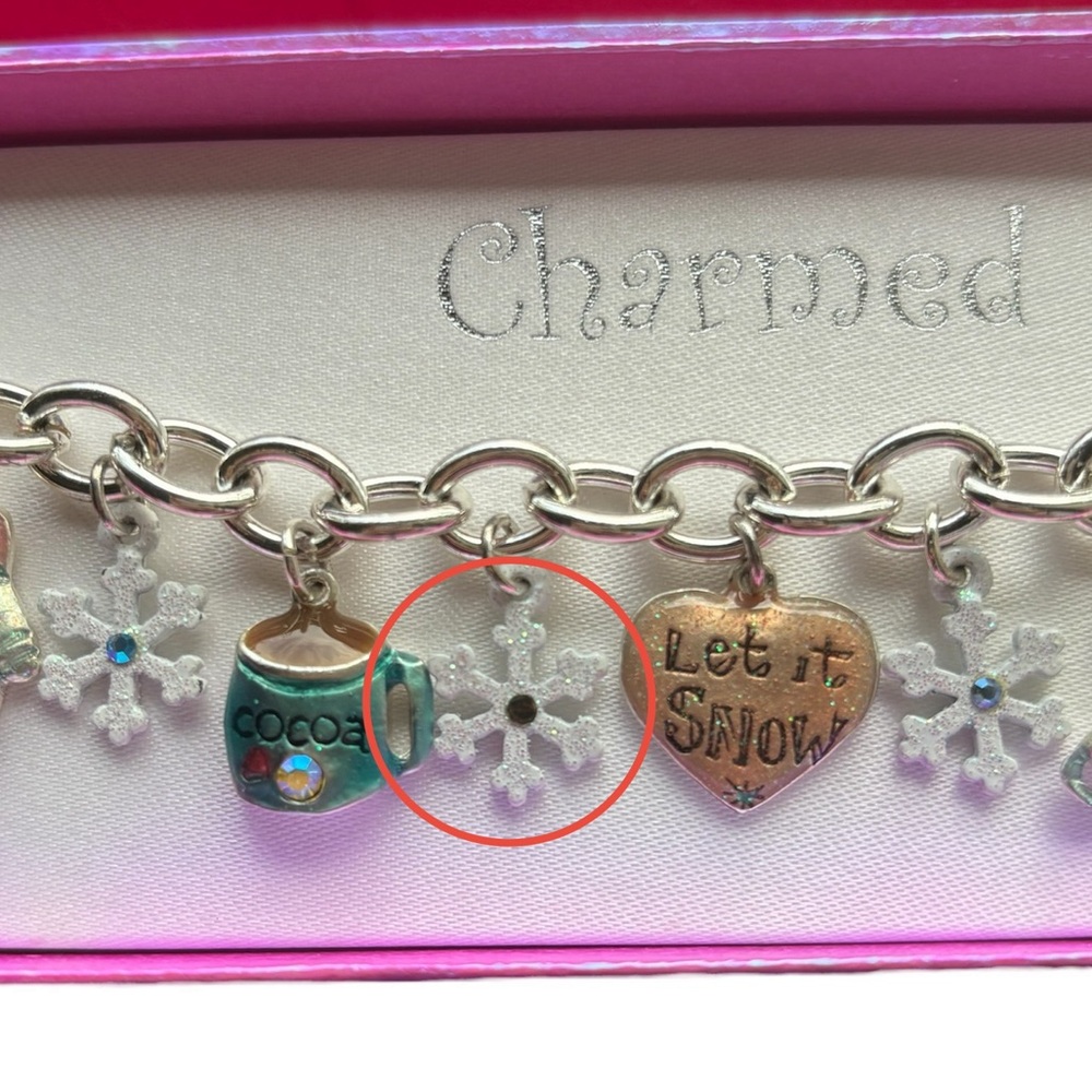 Silver Let It Snow Heart Winter Charm Bracelet with Snowflake Snowman Ice Skate - Picture 4 of 4